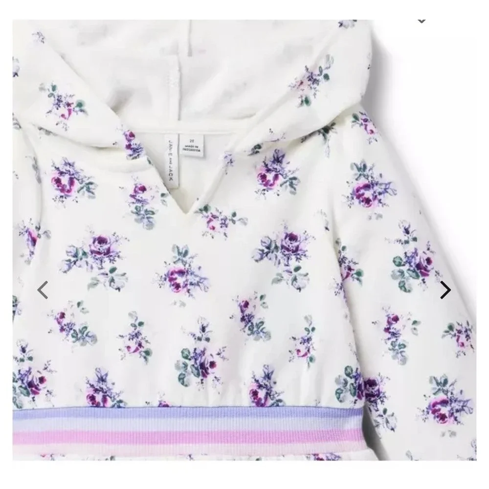 Janie and Jack Floral Hooded Dress Toddler Girls Size 12 White NEW Floral Ruffle
